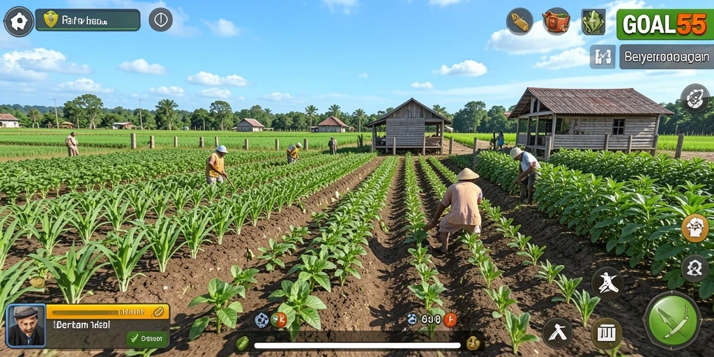 Screenshot gameplay GOAL55 menampilkan keseruan bertani.