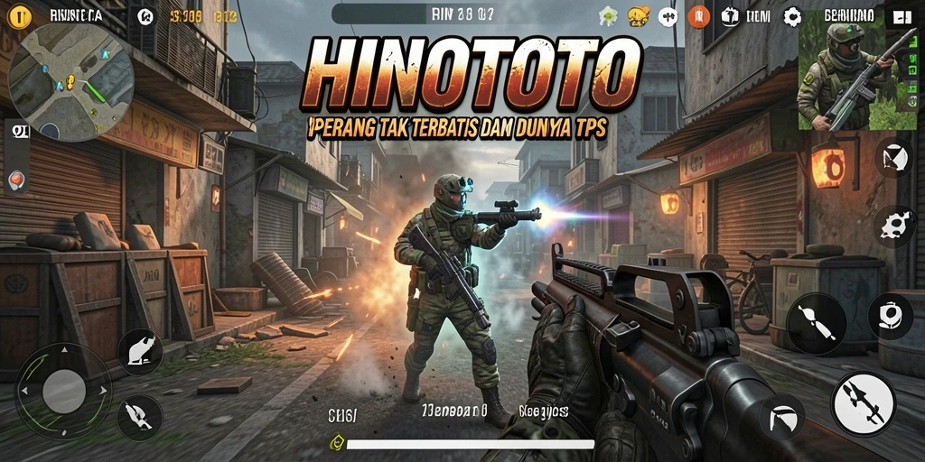 Tampilan seru gameplay HINOTOTO dalam pertempuran TPS.
