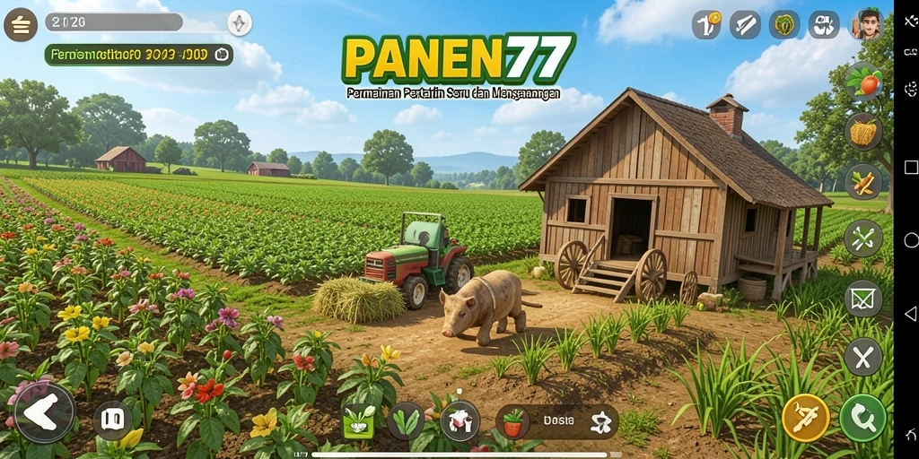 Tampilan gameplay seru di <strong>PANEN77</strong> dengan aktivitas bertani yang mengasyikkan.