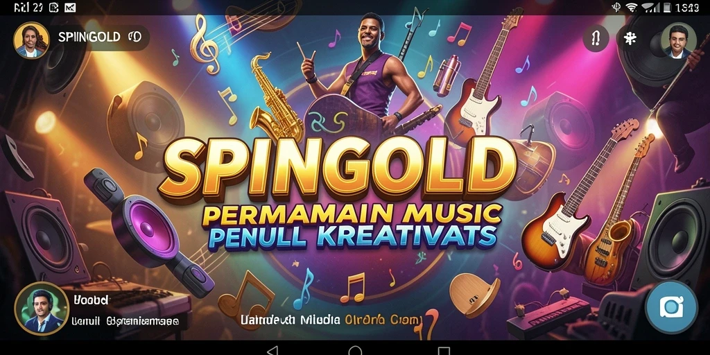Tampilan gameplay SPINGOLD yang penuh musik dan warna.
