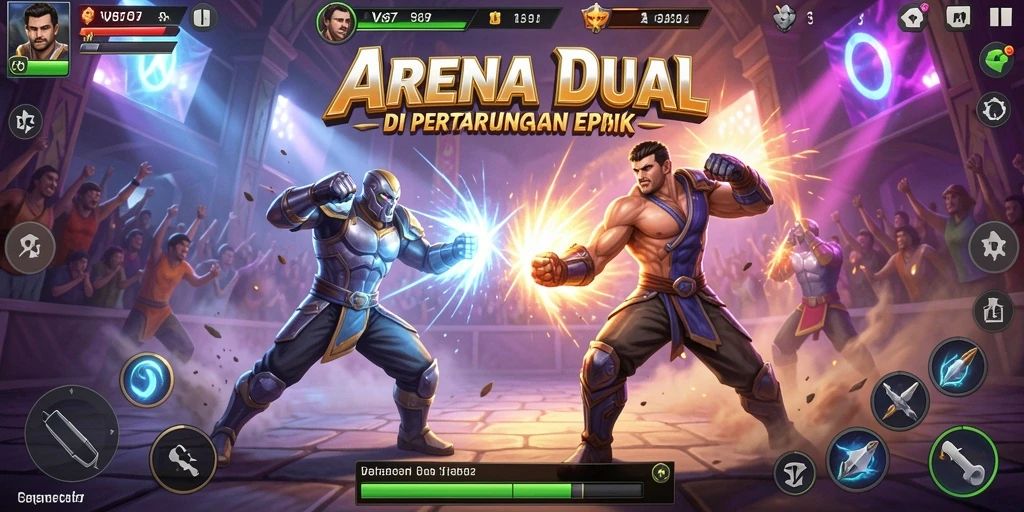 Screenshot V87 menampilkan aksi pertarungan yang intens dan karakter unik.