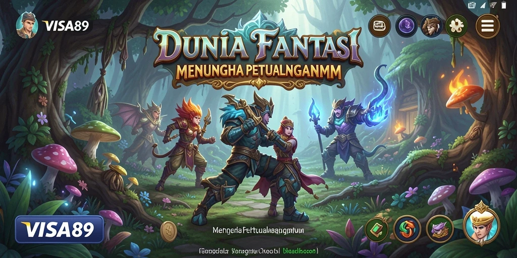 Screenshot gameplay menunjukkan pertarungan epik di dunia fantasi VISA89.