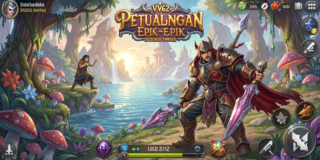 Tangkapan layar gameplay VV62 menunjukkan pertempuran seru di dunia fantasi.
